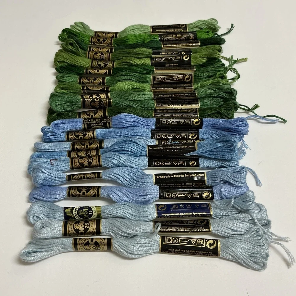 Paris France DMC Embroidery Floss MIXED LOT OF 21 Blue Green 100% Cotton Thread